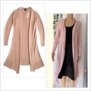Pink Long Cardigan with Black Dress